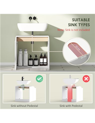 HOMCOM Under Sink Bathroom Cabinet, Bathroom Storage Cabinet with Soft-Close Doors, for Basin without Pedestal, White