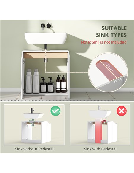 HOMCOM Under Sink Bathroom Cabinet, Bathroom Storage Cabinet with Soft-Close Doors, for Basin without Pedestal, White - pic 185084 | FastDaddyshop
