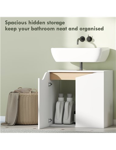 HOMCOM Under Sink Bathroom Cabinet, Bathroom Storage Cabinet with Soft-Close Doors, for Basin without Pedestal, White