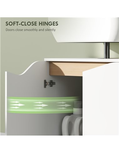 HOMCOM Under Sink Bathroom Cabinet, Bathroom Storage Cabinet with Soft-Close Doors, for Basin without Pedestal, White