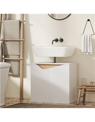 HOMCOM Under Sink Bathroom Cabinet, Bathroom Storage Cabinet with Soft-Close Doors, for Basin without Pedestal, White