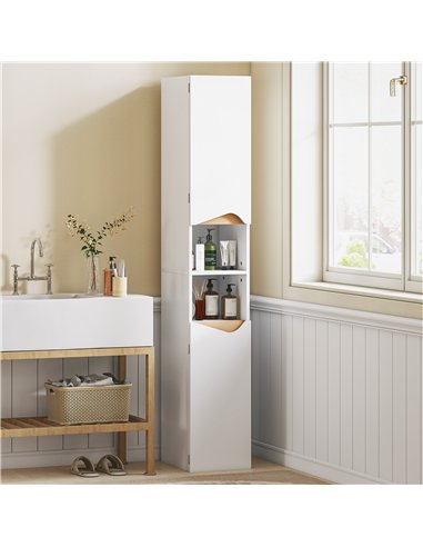 HOMCOM Tall Slim Bathroom Cabinet with 2 Doors, 2 Shelves - White