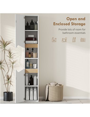 HOMCOM Tall Slim Bathroom Cabinet with 2 Doors, 2 Shelves - White