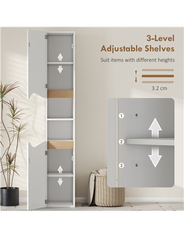 HOMCOM Tall Slim Bathroom Cabinet with 2 Doors, 2 Shelves - White