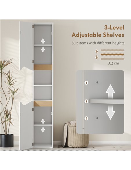 HOMCOM Tall Slim Bathroom Cabinet with 2 Doors, 2 Shelves - White - pic 185094 | FastDaddyshop