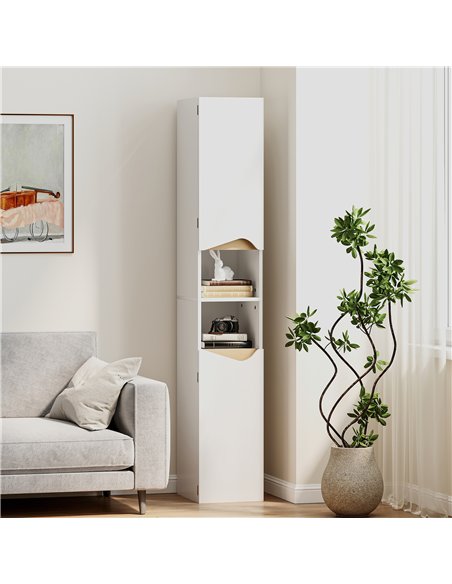 HOMCOM Tall Slim Bathroom Cabinet with 2 Doors, 2 Shelves - White - pic 185097 | FastDaddyshop