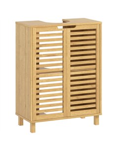 HOMCOM Under Sink Bathroom Cabinet, Freestanding Bamboo Under Sink Cabinet with Louvered Doors and Adjustable Shelf, Natural