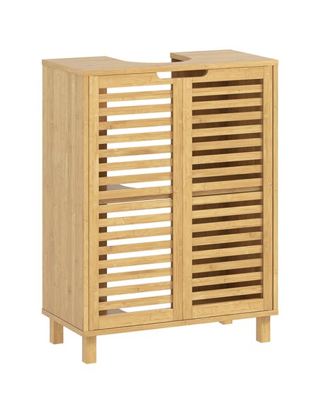 HOMCOM Under Sink Bathroom Cabinet, Freestanding Bamboo Under Sink Cabinet with Louvered Doors and Adjustable Shelf, Natural - pic 185099 | FastDaddyshop