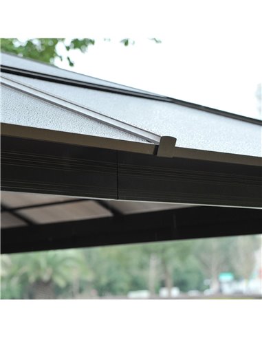 Outsunny 4x3.6m Hardtop Gazebo Canopy with Polycarbonate Roof, Aluminium Frame, Mosquito Netting and Curtains
