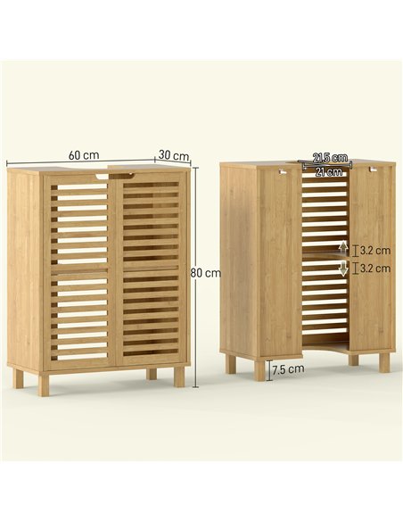 HOMCOM Under Sink Bathroom Cabinet, Freestanding Bamboo Under Sink Cabinet with Louvered Doors and Adjustable Shelf, Natural - pic 185101 | FastDaddyshop