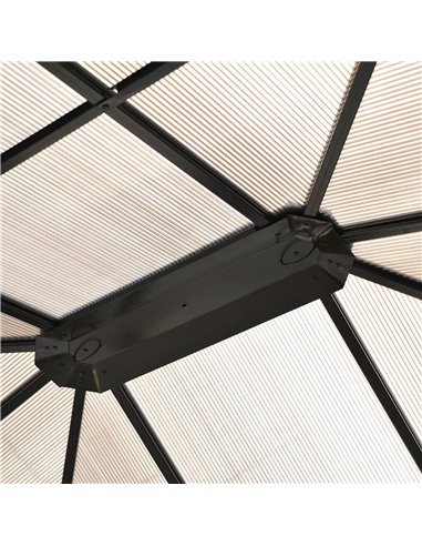 Outsunny 4x3.6m Hardtop Gazebo Canopy with Polycarbonate Roof, Aluminium Frame, Mosquito Netting and Curtains
