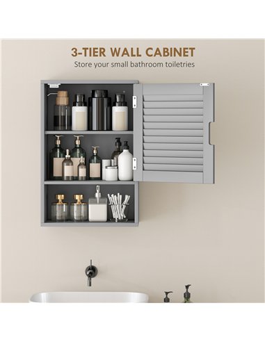 HOMCOM Bathroom Cabinet, Wall Mounted Storage Cabinet with Adjustable Shelves, 40 x 20 x 60 cm, Grey