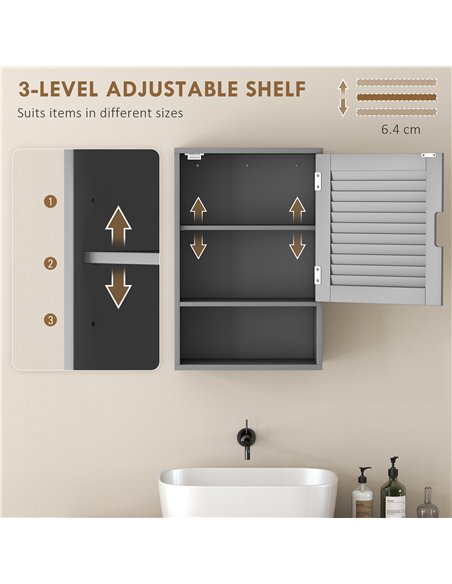 HOMCOM Bathroom Cabinet, Wall Mounted Storage Cabinet with Adjustable Shelves, 40 x 20 x 60 cm, Grey - pic 185112 | FastDaddyshop
