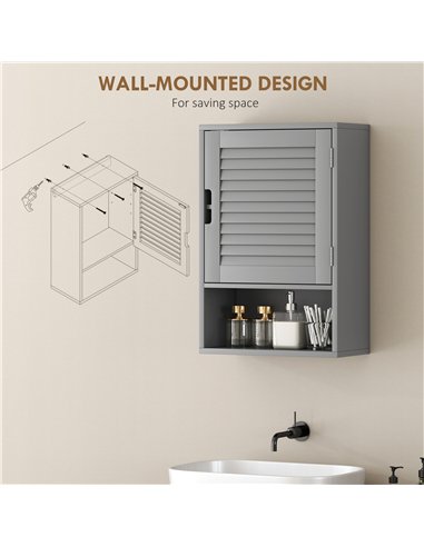 HOMCOM Bathroom Cabinet, Wall Mounted Storage Cabinet with Adjustable Shelves, 40 x 20 x 60 cm, Grey