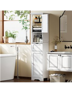 HOMCOM Slim Bathroom Storage Cabinet, with Sensor Lights - White 2