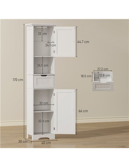 HOMCOM Slim Bathroom Storage Cabinet, with Sensor Lights - White - pic 185119 | FastDaddyshop