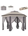 Outsunny 4x3.4m Hexagon Pop Up Gazebo with Double Roof, Netting, Beige