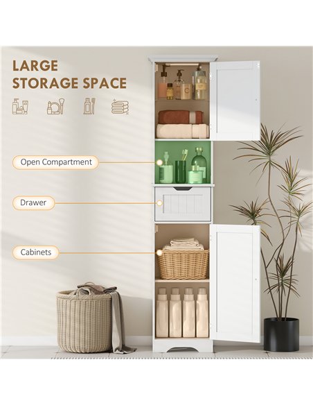 HOMCOM Slim Bathroom Storage Cabinet, with Sensor Lights - White - pic 185121 | FastDaddyshop