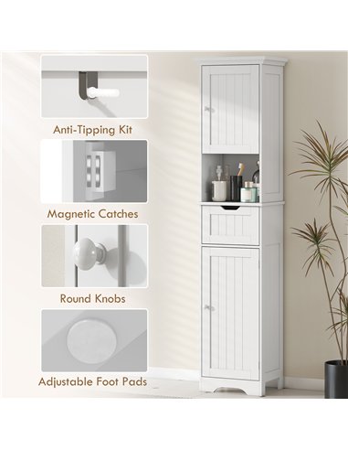 HOMCOM Slim Bathroom Storage Cabinet, with Sensor Lights - White