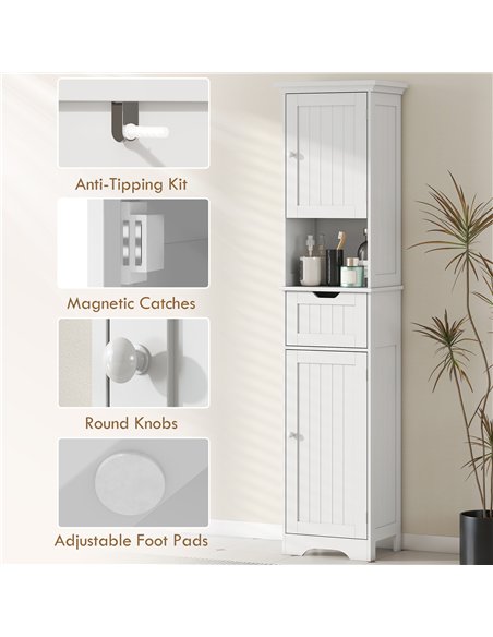 HOMCOM Slim Bathroom Storage Cabinet, with Sensor Lights - White - pic 185123 | FastDaddyshop