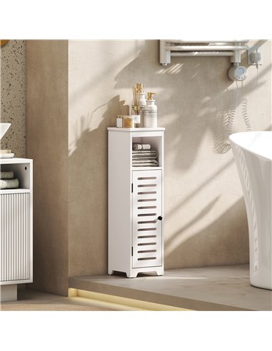 HOMCOM Bathroom Floor Cabinet, Bathroom Storage Unit with Louvered Door, Open Shelf, Adjustable Shelf, White, 22 x 20 x 75 cm
