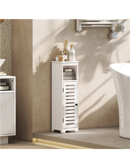 HOMCOM Bathroom Floor Cabinet, Bathroom Storage Unit with Louvered Door, Open Shelf, Adjustable Shelf, White, 22 x 20 x 75 cm - pic 185127 | FastDaddyshop