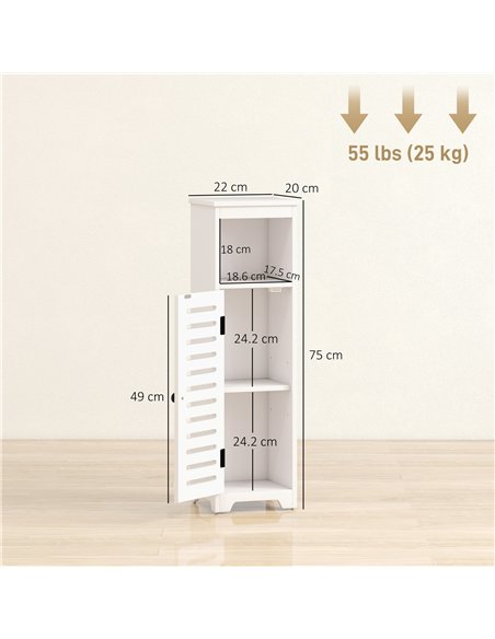 HOMCOM Bathroom Floor Cabinet, Bathroom Storage Unit with Louvered Door, Open Shelf, Adjustable Shelf, White, 22 x 20 x 75 cm - pic 185128 | FastDaddyshop