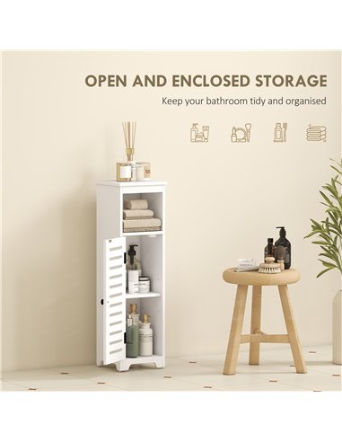 HOMCOM Bathroom Floor Cabinet, Bathroom Storage Unit with Louvered Door, Open Shelf, Adjustable Shelf, White, 22 x 20 x 75 cm