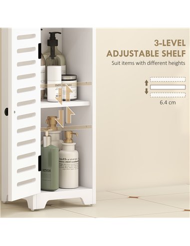 HOMCOM Bathroom Floor Cabinet, Bathroom Storage Unit with Louvered Door, Open Shelf, Adjustable Shelf, White, 22 x 20 x 75 cm