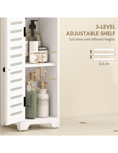HOMCOM Bathroom Floor Cabinet, Bathroom Storage Unit with Louvered Door, Open Shelf, Adjustable Shelf, White, 22 x 20 x 75 cm - pic 185130 | FastDaddyshop