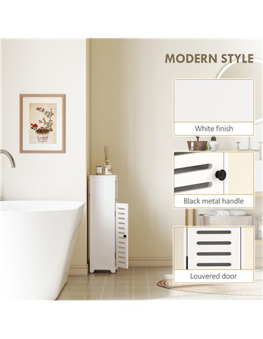 HOMCOM Bathroom Floor Cabinet, Bathroom Storage Unit with Louvered Door, Open Shelf, Adjustable Shelf, White, 22 x 20 x 75 cm