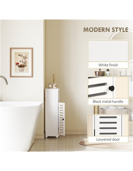 HOMCOM Bathroom Floor Cabinet, Bathroom Storage Unit with Louvered Door, Open Shelf, Adjustable Shelf, White, 22 x 20 x 75 cm - pic 185131 | FastDaddyshop