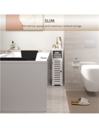 HOMCOM Bathroom Floor Cabinet, Bathroom Storage Unit with Louvered Door, Open Shelf, Adjustable Shelf, White, 22 x 20 x 75 cm