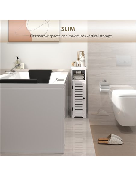 HOMCOM Bathroom Floor Cabinet, Bathroom Storage Unit with Louvered Door, Open Shelf, Adjustable Shelf, White, 22 x 20 x 75 cm - pic 185132 | FastDaddyshop