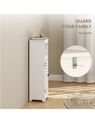 HOMCOM Bathroom Floor Cabinet, Bathroom Storage Unit with Louvered Door, Open Shelf, Adjustable Shelf, White, 22 x 20 x 75 cm