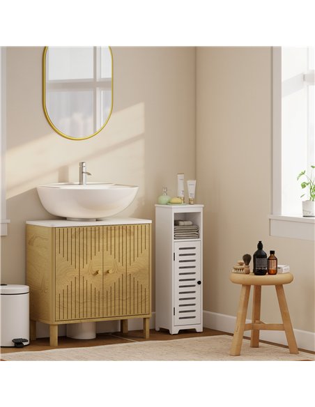 HOMCOM Bathroom Floor Cabinet, Bathroom Storage Unit with Louvered Door, Open Shelf, Adjustable Shelf, White, 22 x 20 x 75 cm - pic 185134 | FastDaddyshop