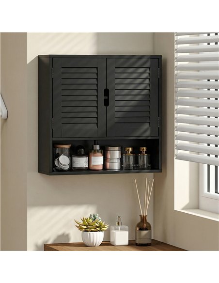HOMCOM Bathroom Cabinet, Wall Mounted Storage Cabinet with Adjustable Shelves, 60 x 20 x 60 cm, Black - pic 185136 | FastDaddyshop