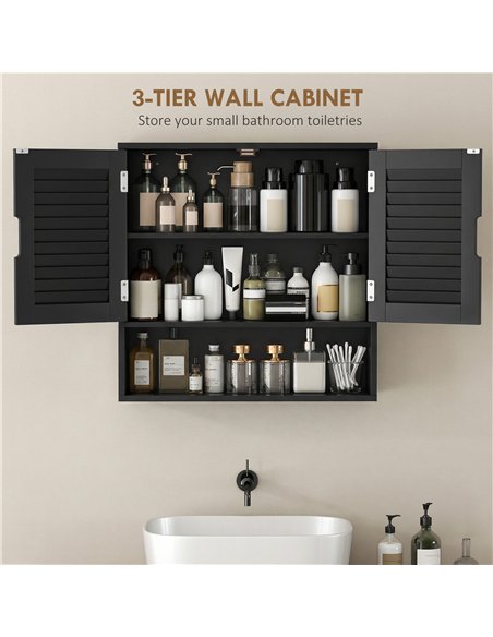 HOMCOM Bathroom Cabinet, Wall Mounted Storage Cabinet with Adjustable Shelves, 60 x 20 x 60 cm, Black - pic 185138 | FastDaddyshop