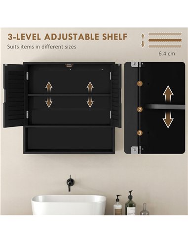 HOMCOM Bathroom Cabinet, Wall Mounted Storage Cabinet with Adjustable Shelves, 60 x 20 x 60 cm, Black