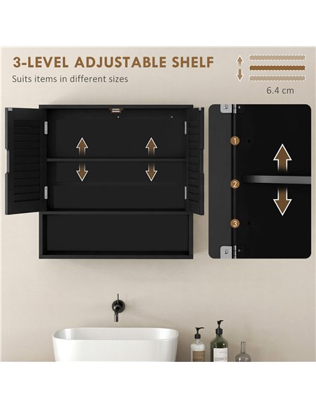 HOMCOM Bathroom Cabinet, Wall Mounted Storage Cabinet with Adjustable Shelves, 60 x 20 x 60 cm, Black - pic 185139 | FastDaddyshop