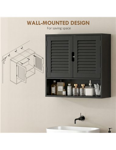 HOMCOM Bathroom Cabinet, Wall Mounted Storage Cabinet with Adjustable Shelves, 60 x 20 x 60 cm, Black
