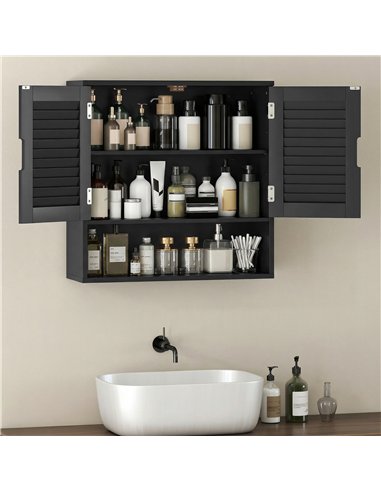 HOMCOM Bathroom Cabinet, Wall Mounted Storage Cabinet with Adjustable Shelves, 60 x 20 x 60 cm, Black