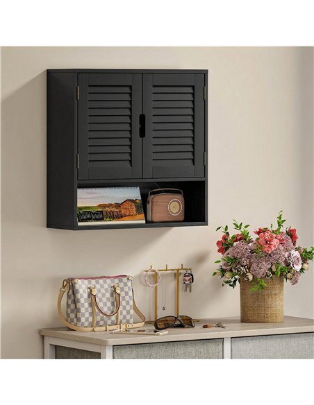 HOMCOM Bathroom Cabinet, Wall Mounted Storage Cabinet with Adjustable Shelves, 60 x 20 x 60 cm, Black - pic 185143 | FastDaddyshop