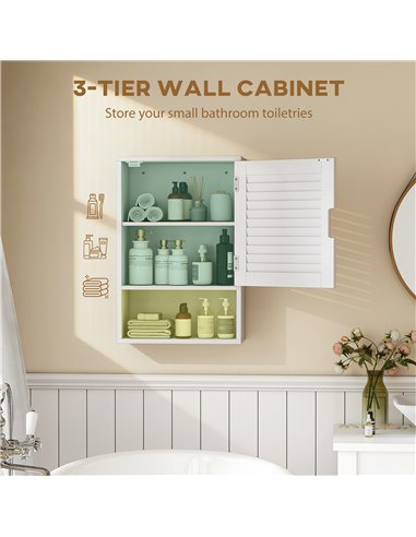HOMCOM Bathroom Cabinet, Wall Mounted Storage Cabinet with Adjustable Shelves, 40 x 20 x 60 cm, White