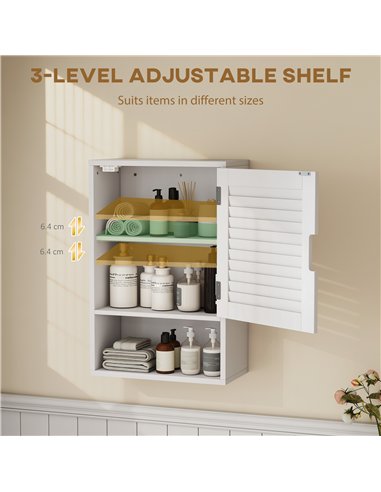HOMCOM Bathroom Cabinet, Wall Mounted Storage Cabinet with Adjustable Shelves, 40 x 20 x 60 cm, White
