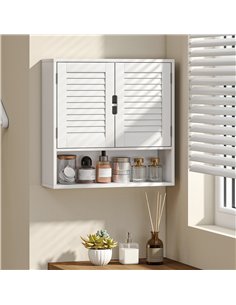 HOMCOM Bathroom Cabinet, Wall Mounted Storage Cabinet with Adjustable Shelves, 60 x 20 x 60 cm, White 2