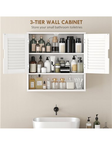 HOMCOM Bathroom Cabinet, Wall Mounted Storage Cabinet with Adjustable Shelves, 60 x 20 x 60 cm, White