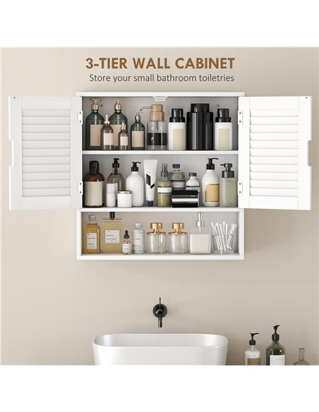HOMCOM Bathroom Cabinet, Wall Mounted Storage Cabinet with Adjustable Shelves, 60 x 20 x 60 cm, White - pic 185156 | FastDaddyshop