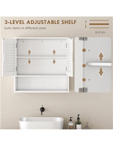 HOMCOM Bathroom Cabinet, Wall Mounted Storage Cabinet with Adjustable Shelves, 60 x 20 x 60 cm, White