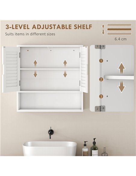 HOMCOM Bathroom Cabinet, Wall Mounted Storage Cabinet with Adjustable Shelves, 60 x 20 x 60 cm, White - pic 185157 | FastDaddyshop